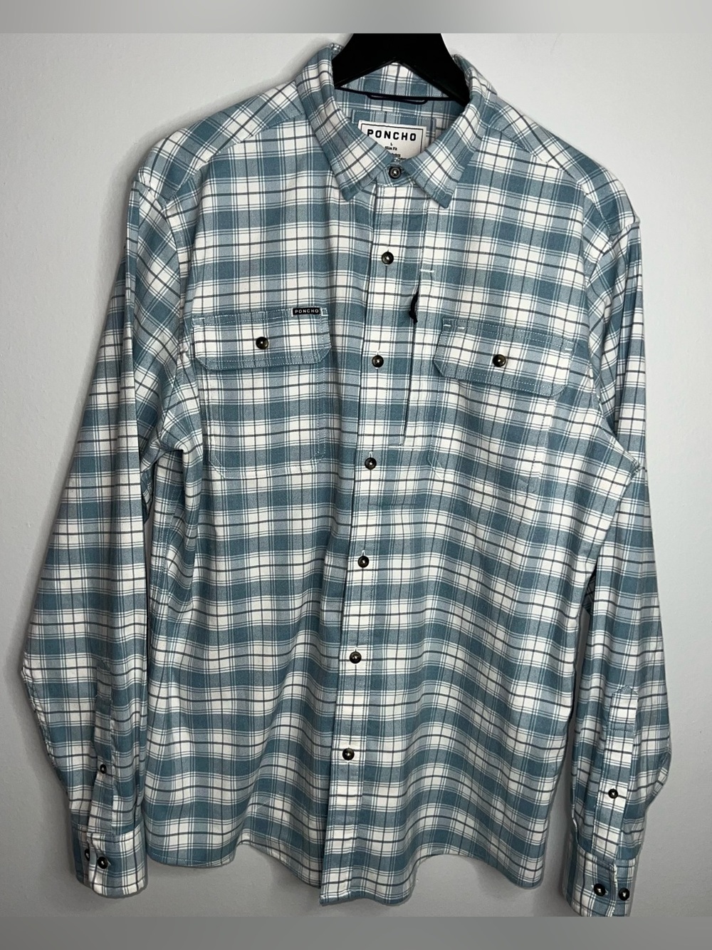 Poncho Outdoors The Pagosa Long Sleeve Flannel Shirt Mens Large Slim Fit Blue